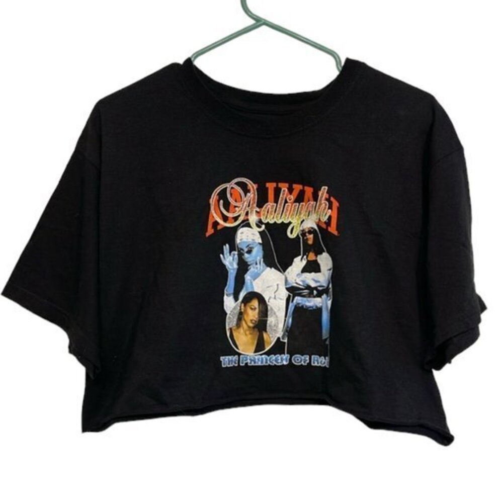 Aaliyah Short Sleeve Tunic Top Black Crop Top Size Large EUC #6518